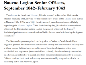 Nauvoo Legion Senior Officers, September 1842–February 1843